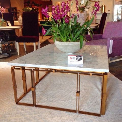 Carrara Marble Top Cocktail Table With Antique Gold Finish in The Art of Pairing Alexia Bunching Cocktails Carrara White with Antique Bronze Accents